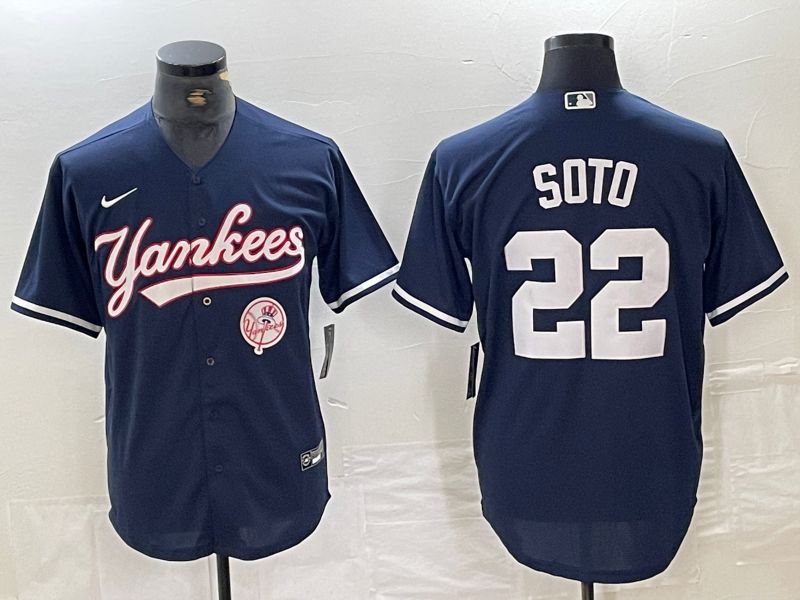Men New York Yankees 22 Soto Dark blue Second generation joint name Nike 2024 MLB Jersey style 4